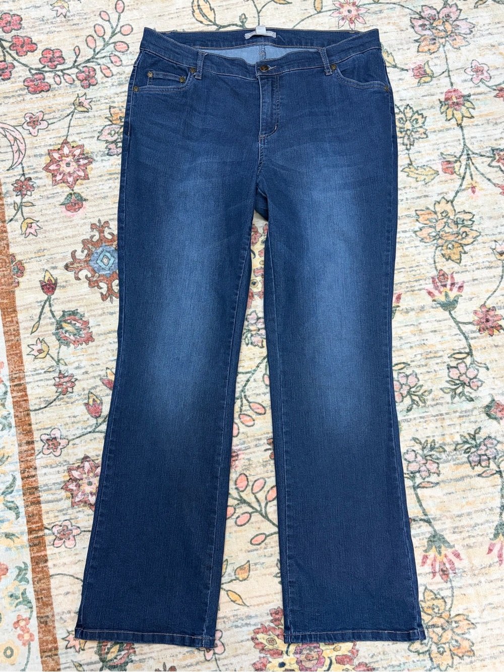 Woman Within Blue Flare Jeans - Mid Rise Wide Leg 14 W